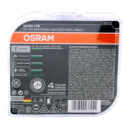 Халогенна крушка Н7 - Osram Ultra Life - 2бр. блистер
