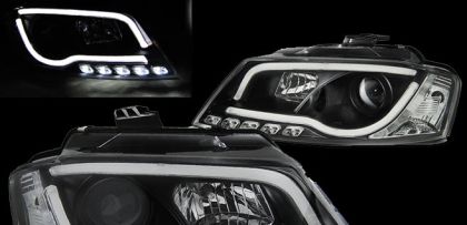Кристални фарове лайтбар дизайн за Audi A3 (2008-2012) - черни