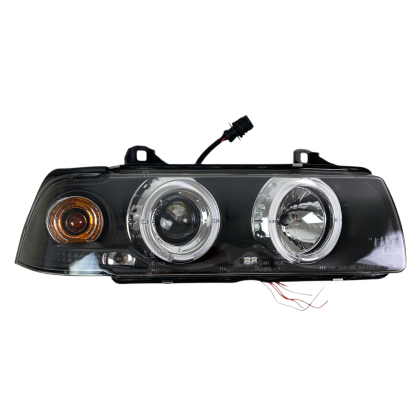 Кристални фарове за BMW E36 Angel Eyes (91-99) 2d coupe - черни