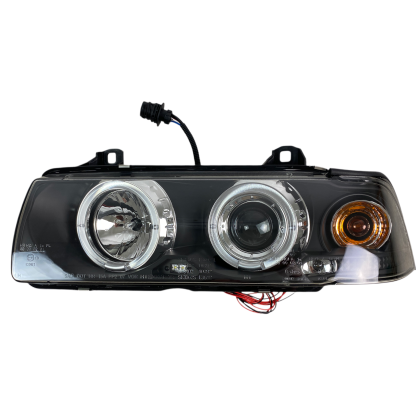 Кристални фарове за BMW E36 Angel Eyes (91-99) 2d coupe - черни