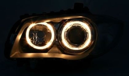 Кристални фарове за BMW E87 Angel Eyes (2004-2011) - черни