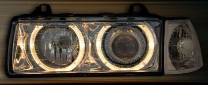Кристални фарове за BMW E36 Angel Eyes (1991-2000) 4d sedan - хром