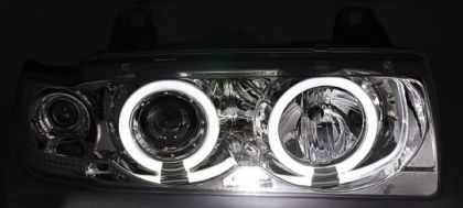 Кристални фарове за BMW E36 Angel Eyes (91-99) 4d sedan - хром