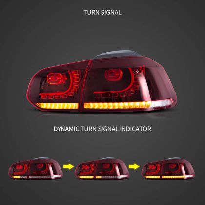 Диодни стопове за VW GOLF 6 (2008-2014) GTI / R look с бягащ мигач - червени