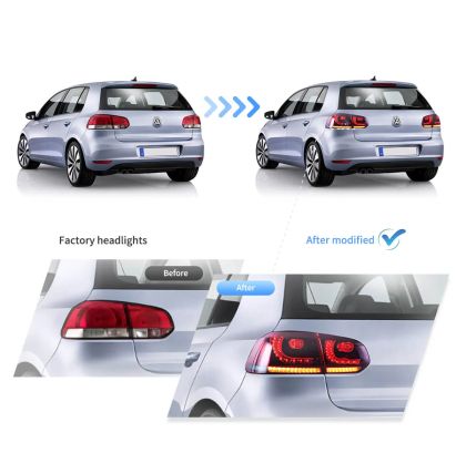 Диодни стопове за VW GOLF 6 (2008-2014) GTI / R look с бягащ мигач - червени