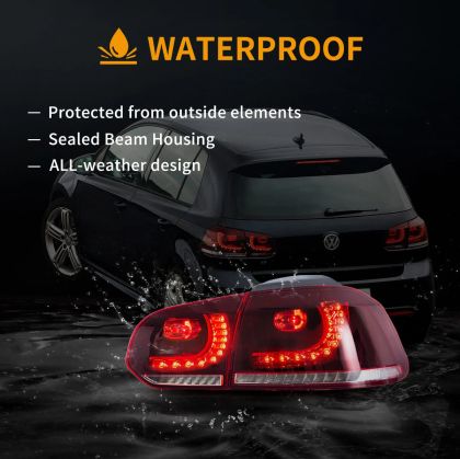 Диодни стопове за VW GOLF 6 (2008-2014) GTI / R look с бягащ мигач - червени
