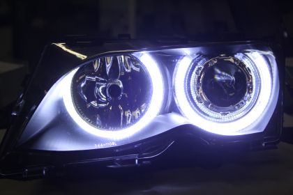 Тунинг фарове за BMW E46 седан (1998-2001) - черни с led ангелски очи
