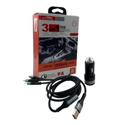 Автомобилно зарядно с 2 USB порта и 3 накрайника