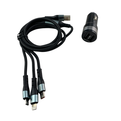 Автомобилно зарядно с 2 USB порта и 3 накрайника