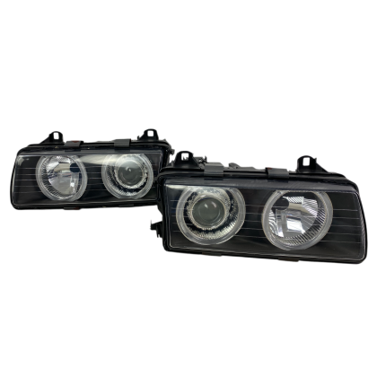 Тунинг фарове за BMW E36 (1991-1999) sedan / coupe - черни с Led angel eyes