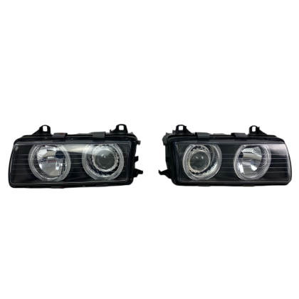 Тунинг фарове за BMW E36 (1991-1999) sedan / coupe - черни с Led angel eyes