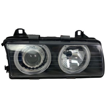 Тунинг фарове за BMW E36 (1991-1999) sedan / coupe - черни с Led angel eyes
