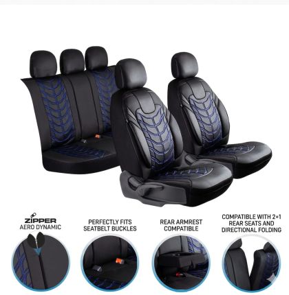 3D Тапицерия за седалки кожена Streetech Classy - черна със сини елементи
