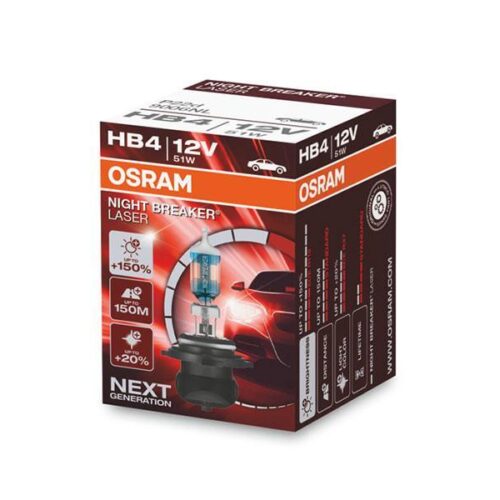 1бр Халогенна крушка Osram HB4/9006 Night Breaker Laser +150% 12V, 51W, P22d, 1000lm