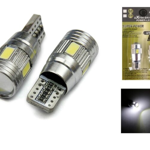 Set de 2 becuri cu led pentru manometru T10 W5W LED 6 SMD, Canbus 12V, lumină albă în blister