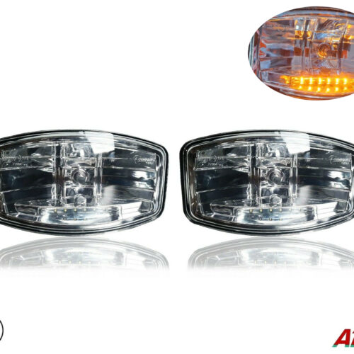 Set de 2 bucăți faruri cu halogen de 12V-24V cu bec H7 + 6 lumini de marcare cu LED-uri galbene E-Mark pentru camioane, tractoare, excavatoare, mașini agricole etc.