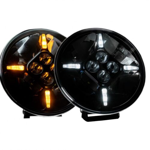 Set de 2 bucăți. Diode LED cu halogen, faruri, cu DRL, culoare alb-galben, Ø 218 mm, 12V-24V, 120W, pentru Jeep, camioane, tractoare, excavatoare, mașini agricole etc.