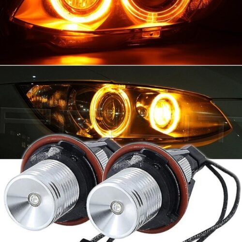 Комплект 2 броя LED крушки Angel Eyes ангелски очи 12V-24V цвят жълт за BMW с Canbus без грешки