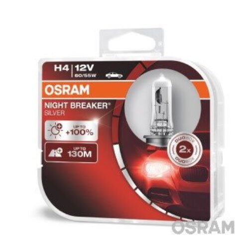 Комплект 2 халогенни крушки Osram H4 Night Breaker Silver +100%, 60/55W, 12V, P43T