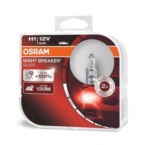 Комплект 2 броя халогенни крушки Osram H1 Night Breaker Silver 12V, 55W, P14.5s, 1550lm