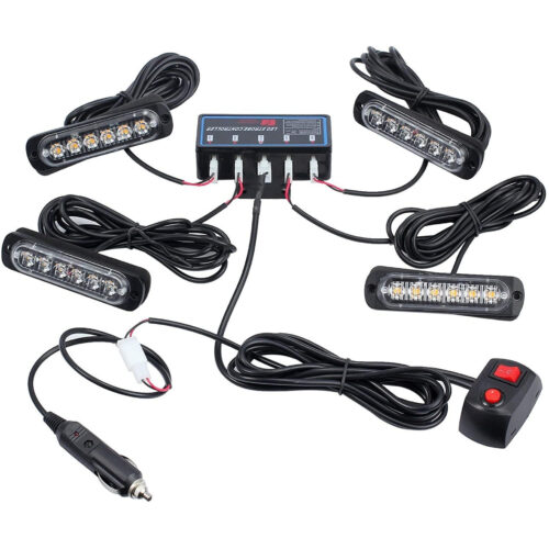 Set de 4 lumini de urgență cu controler, lumină blitz intermitentă, 8 moduri de funcționare