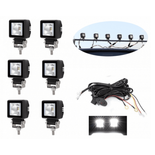 Комплект 6бр LED халогени / работни светлини, основна и дневна (DRL) светлина 12V-24V + подарък инсталация