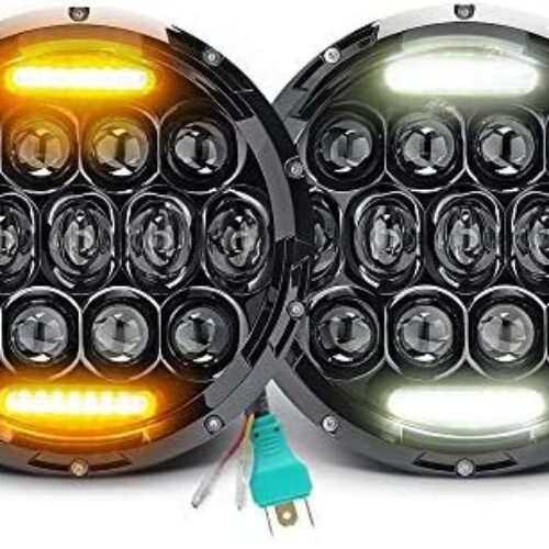 Комплект Кръгли LED фарове 7″ 70W H4 букса, къси, дълги, дневни и мигач