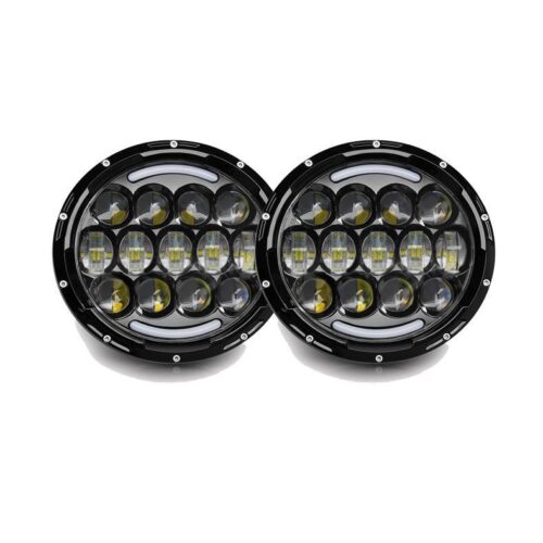 Комплект Кръгли LED фарове 7″ 70W H4 букса, къси, дълги, дневни и мигач