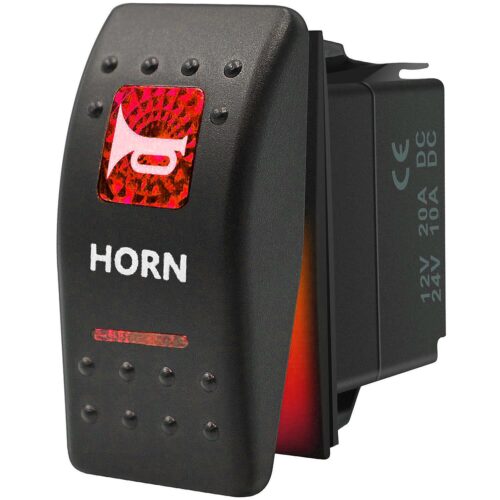 Копче, Бутон, За Вграждане, За Тромба, Клаксон, 12V – 24V, Надпис HORN , Червена Светлина