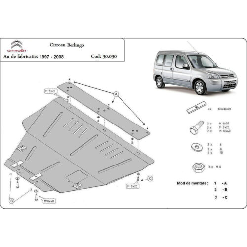 Метална кора под двигател и скоростна кутия CITROEN BERLINGO от 1996 до 2002