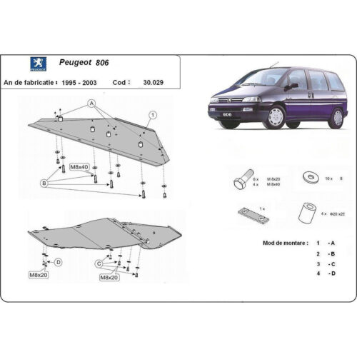 Метална кора под двигател и скоростна кутия PEUGEOT 806 от 1994 до 2002