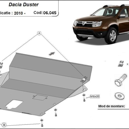 Метална кора под двигател, скоростна кутия и радиатор DACIA DUSTER от 2010 до 2013